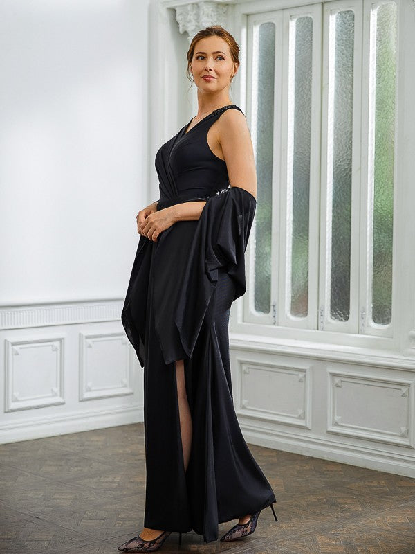 Aimishang Sheath/Column Jersey Ruched V-neck Sleeveless Floor-Length Mother of the Bride Dresses