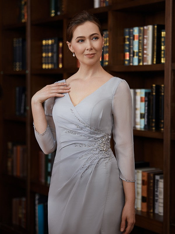 Aimishang Sheath/Column 30D Chiffon Beading V-neck 3/4 Sleeves Floor-Length Mother of the Bride Dresses