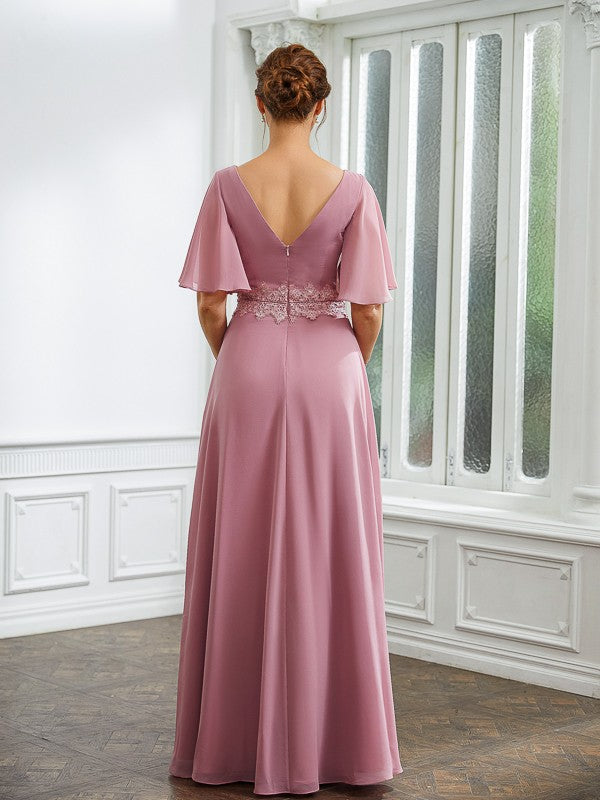 Aimishang A-Line/Princess Chiffon Ruched V-neck 1/2 Sleeves Floor-Length Mother of the Bride Dresses