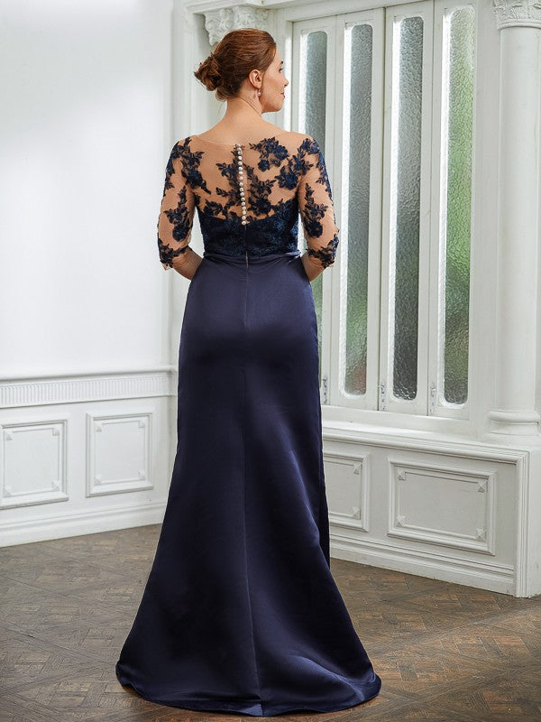 Aimishang Sheath/Column Satin Applique Bateau 1/2 Sleeves Sweep/Brush Train Mother of the Bride Dresses