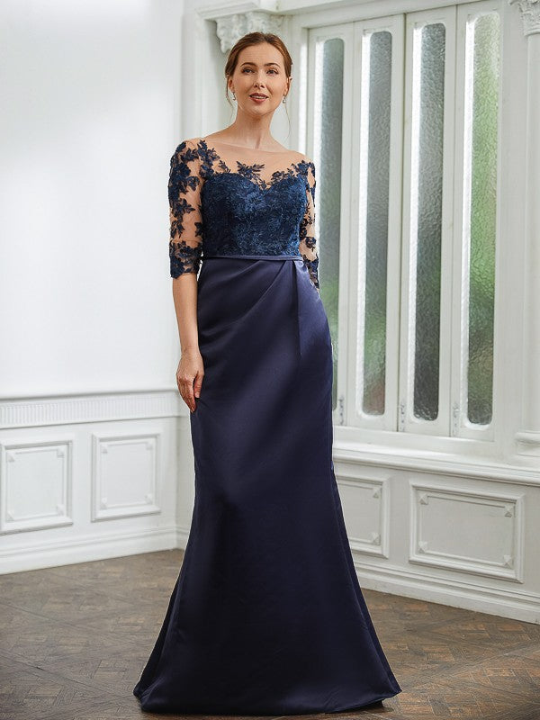 Aimishang Sheath/Column Satin Applique Bateau 1/2 Sleeves Sweep/Brush Train Mother of the Bride Dresses