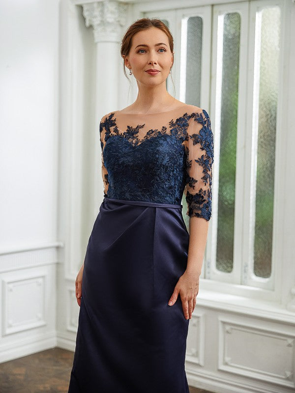 Aimishang Sheath/Column Satin Applique Bateau 1/2 Sleeves Sweep/Brush Train Mother of the Bride Dresses