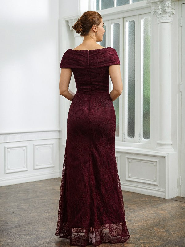 Aimishang Sheath/Column Lace Ruched V-neck Short Sleeves Floor-Length Mother of the Bride Dresses