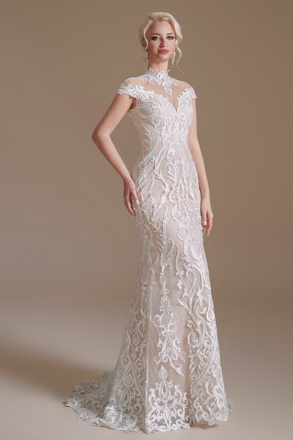 Vintage Long Mermaid Lace Wedding Dress With Sleeves