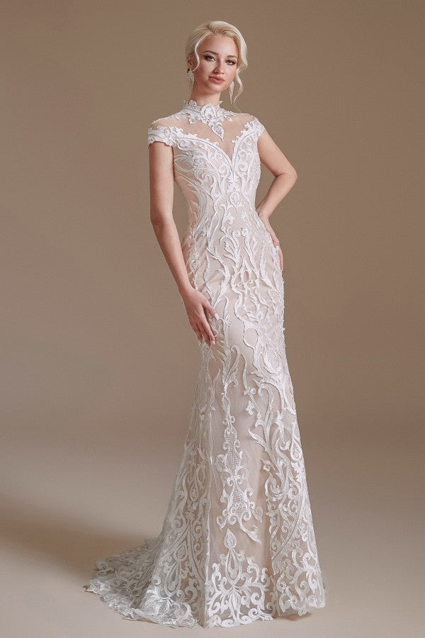 Vintage Long Mermaid Lace Wedding Dress With Sleeves