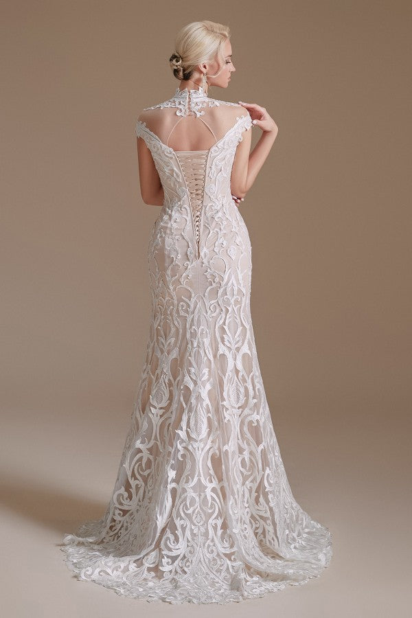 Vintage Long Mermaid Lace Wedding Dress With Sleeves