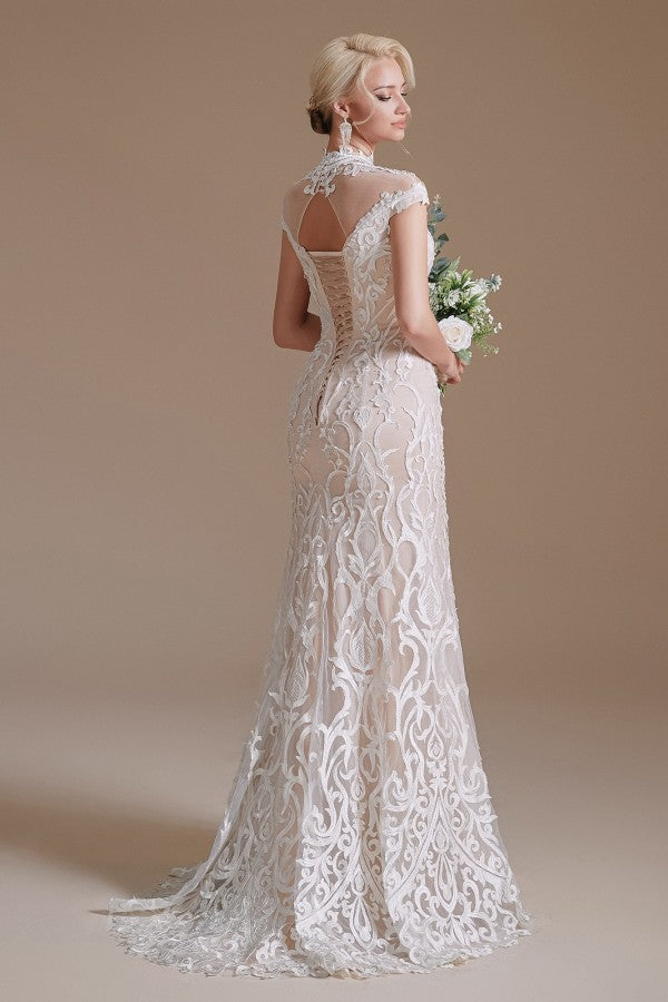 Vintage Long Mermaid Lace Wedding Dress With Sleeves