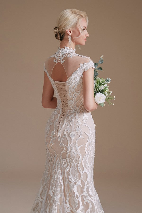 Vintage Long Mermaid Lace Wedding Dress With Sleeves