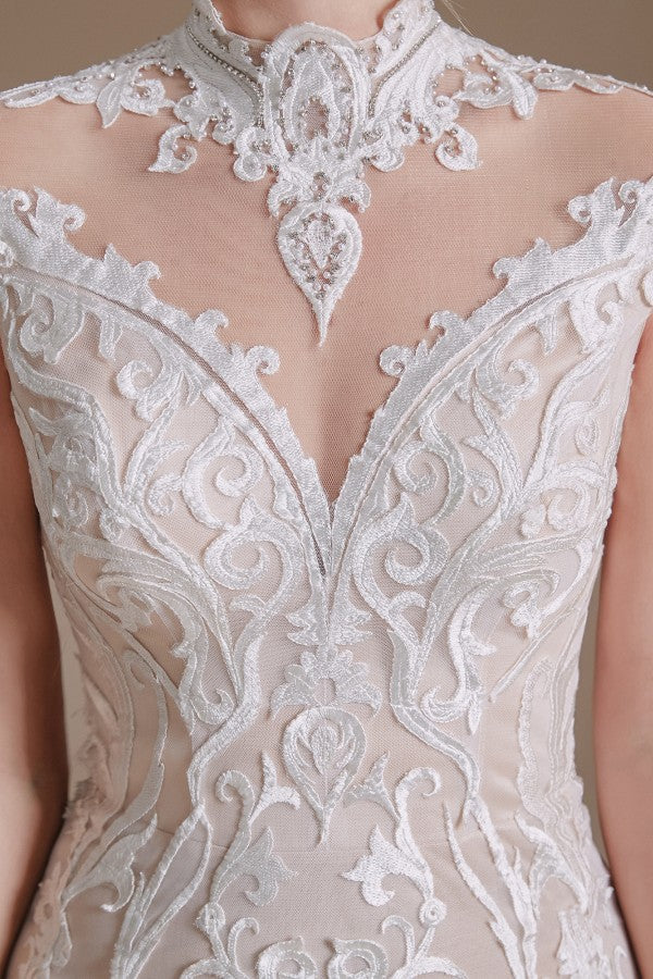 Vintage Long Mermaid Lace Wedding Dress With Sleeves