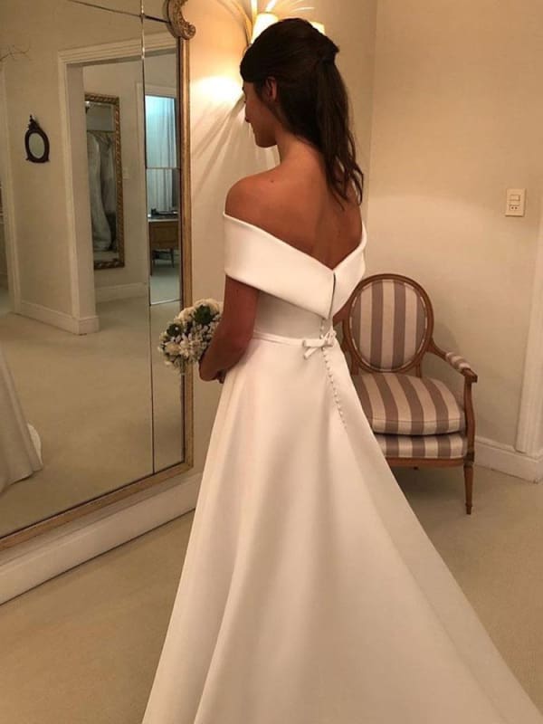 A Line Satin Wedding Dresses Off The Shoulder Traditional Bridal Gowns