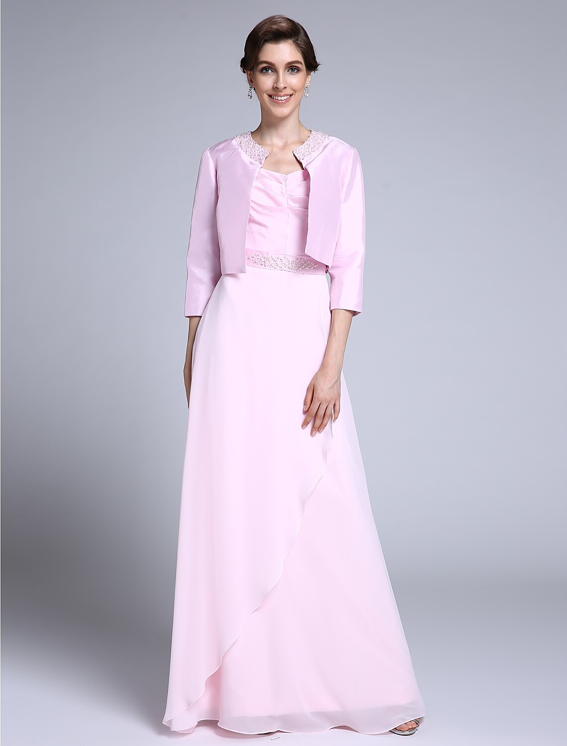 Aimishang Sheath / Column Mother of the Bride Dress Scoop Neck Floor Length Chiffon 3/4 Length Sleeve No with Beading