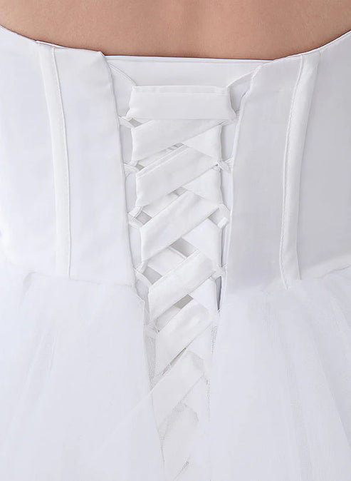 White Classic Strapless Satin High Low Wedding Dress Off Shoulder