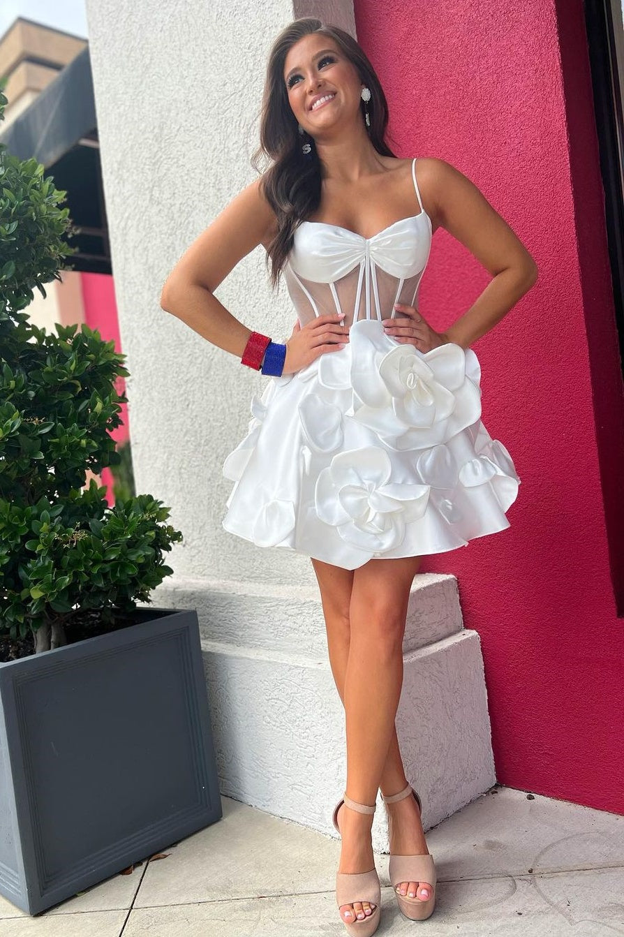 3D Flower Spaghetti Straps A Line Short Party Dress