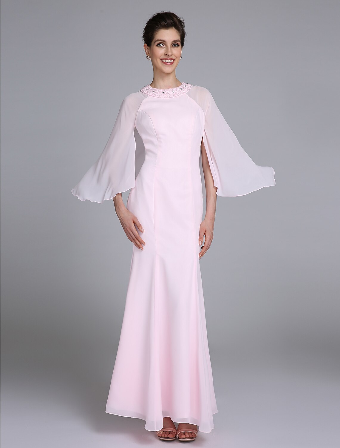 Aimishang Mermaid / Trumpet Mother of the Bride Dress Elegant Jewel Neck Ankle Length Chiffon Long Sleeve No with Beading