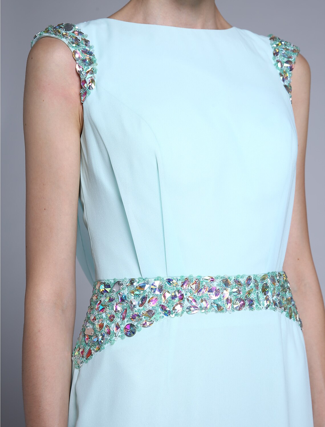 Aimishang Sheath / Column Mother of the Bride Dress Elegant Bateau Neck Ankle Length Chiffon Sleeveless No with Crystals