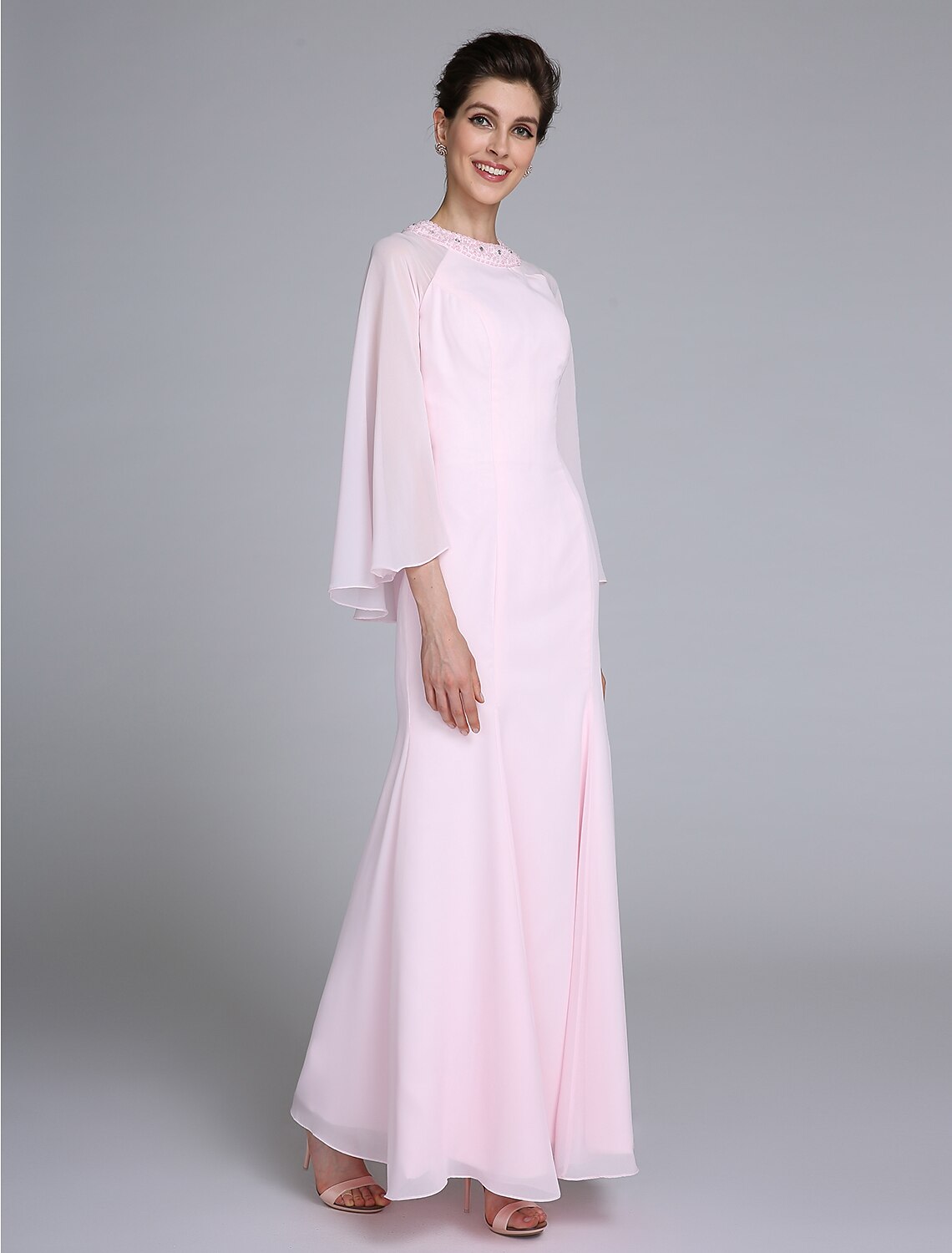 Aimishang Mermaid / Trumpet Mother of the Bride Dress Elegant Jewel Neck Ankle Length Chiffon Long Sleeve No with Beading
