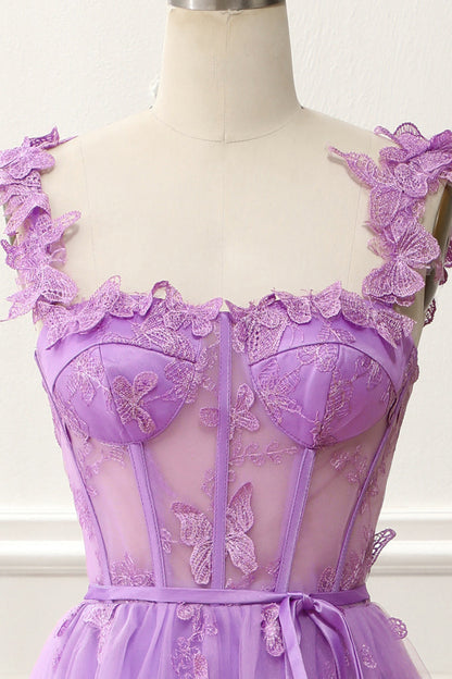 Purple A-Line Corset Knee-Length Prom Dress With Butterflies Beautiful
