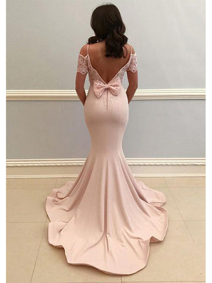 Mermaid Off the Shoulder Spaghetti Straps Backless Floor Length Prom Dress Evening Dress, OL737