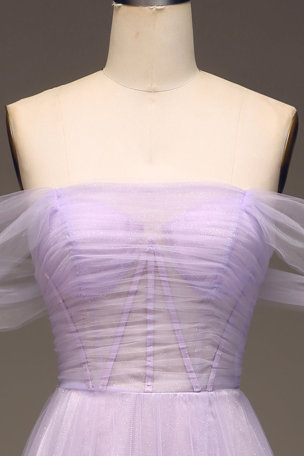 Lilac A Line Long Corset Prom Dress Off Shoulder