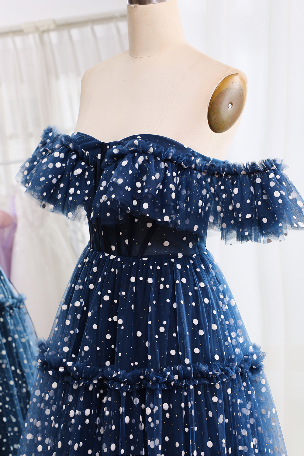 Navy Off The Shoulder Corset Long Tull Prom Dress Sexy