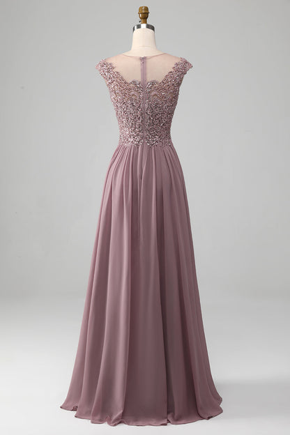 A-Line Beaded Blush Prom Dress Long Beautiful