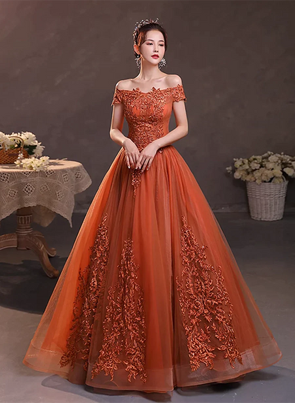 Off Shoulder Tulle with Lace Sweetheart Long Formal Dress, Sweet 16 Dresses