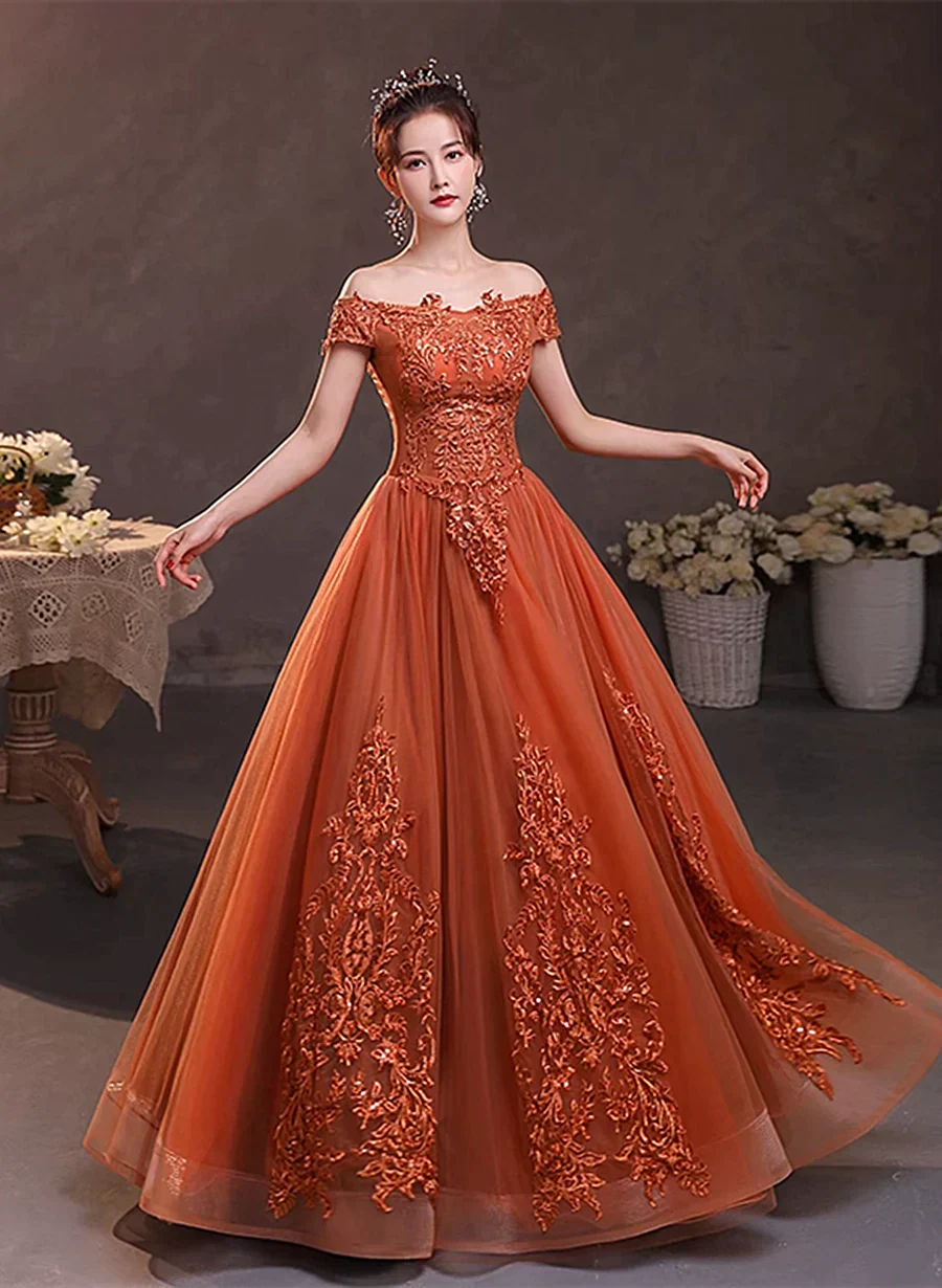 Off Shoulder Tulle with Lace Sweetheart Long Formal Dress, Sweet 16 Dresses