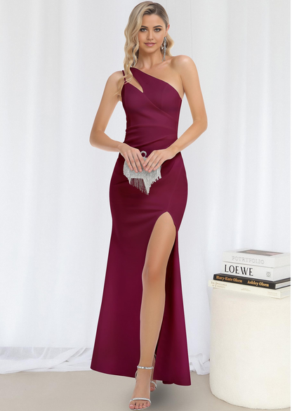 Sheath One Shoulder Cutout Ruched Bodycon formal dresses Bridesmaid Dresses evening gown Prom Dress