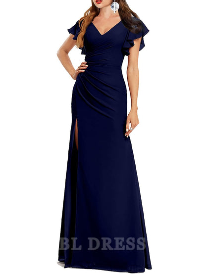 Mermaid V-Neck Chiffon Sleeveless Halter Ruffle formal dresses Bridesmaid Dresses evening gown Prom Dress