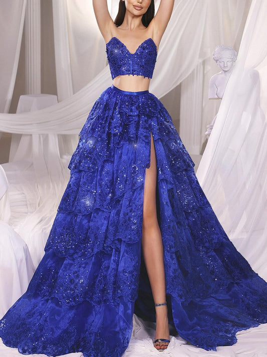 A-Line/Princess Strapless Floor-Length Prom Dresses Sparkly Sexy