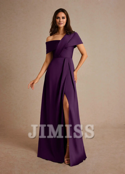 A-line pleated satin floor-length mother of the bride dress