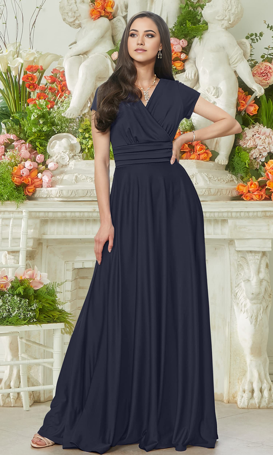 A-line V-Neck Sexy Cap Short Sleeve formal dresses evening gown Bridesmaid Dresses