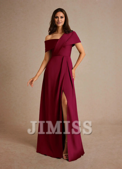 A-line pleated satin floor-length mother of the bride dress
