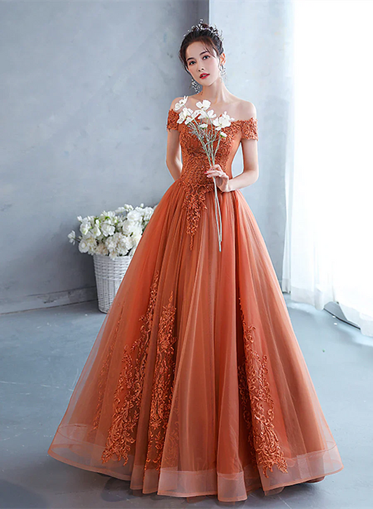 Off Shoulder Tulle with Lace Sweetheart Long Formal Dress, Sweet 16 Dresses