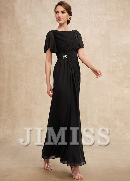 Beaded pleated A-line plunging ankle-length chiffon mother of the bride dress
