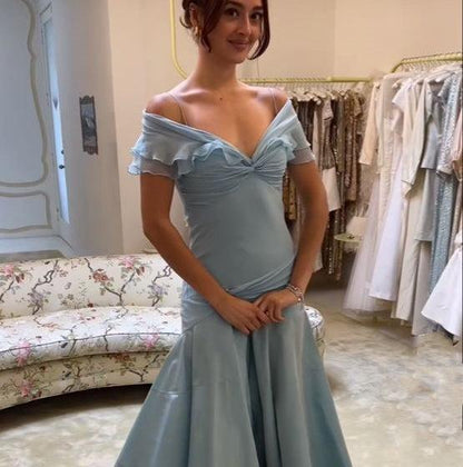 Light Blue Elegant Long Mermaid Evening Dress Formal Dresses