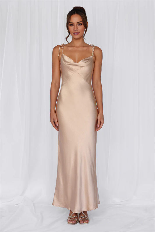 Jimiss Drop neckline satin backless and floor length Prom dress