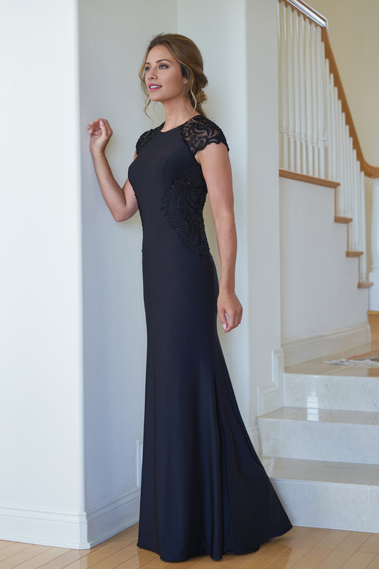 Jewel collar bead embellishments sleeve embroidery and floor length mother of bride dresses