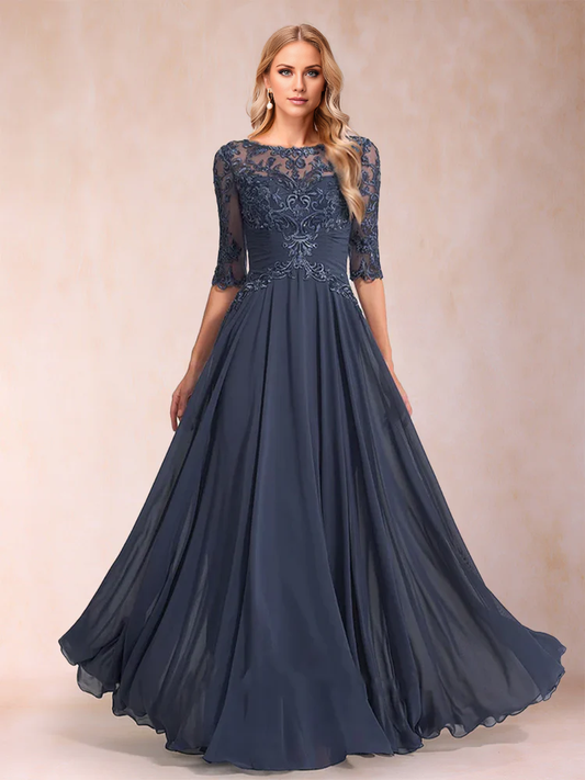 A-character princess mopping half sleeved low round neck mother of the bride dress