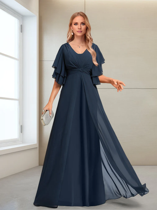 A-line/Princess V-neck and half sleeved mother of the bride dress
