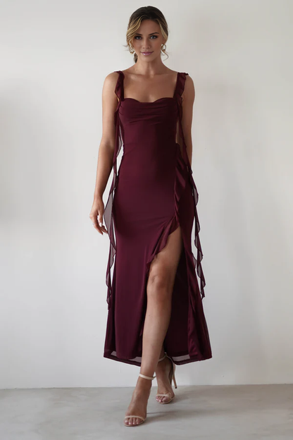 Square neck thin shoulder strap off shoulder long Prom dress - Jimiss Dress