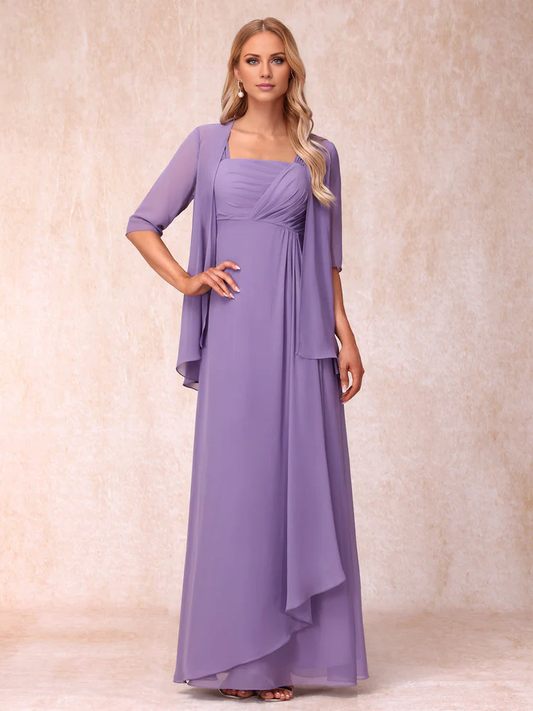 A-line princess sleeveless lotus leaf side length design mother of the bride dress