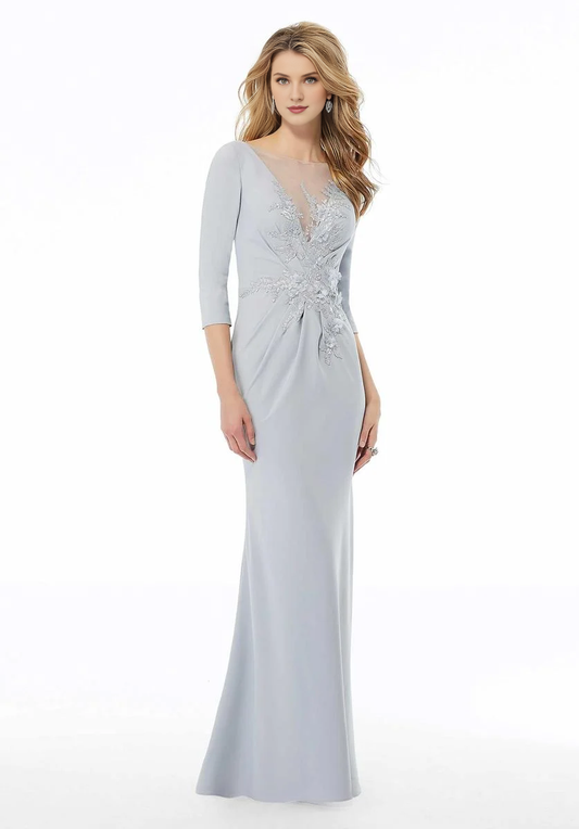 Deep V-illusion mesh lace and floor length mothers of the bride dresses