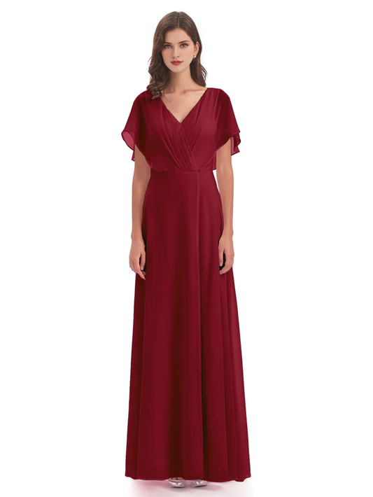 Short sleeved V-neck chiffon mother of the bride dress