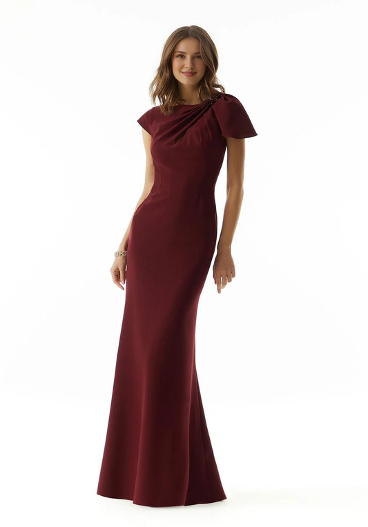 High neckline short sleeved tight corset with bow and floor length for mothers of the bride dresses