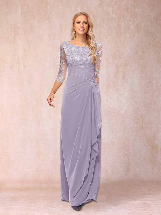 Tight fitting/pillar 3/4 sleeve and floor length decal mother of the bride dress