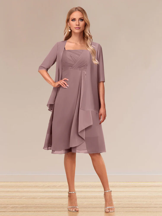 A-line princess half sleeved formal dress with ruffled edges mother of the bride dress