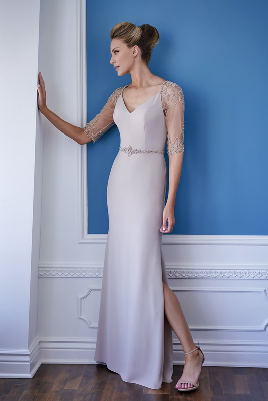 Soft long and elbow embroidered beaded sheer sleeves for mother of bride dresses