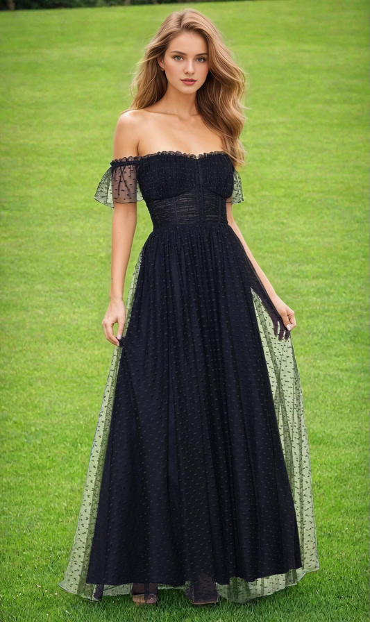 A-line heart-shaped neckline transparent tight corset ruffle edge dress
