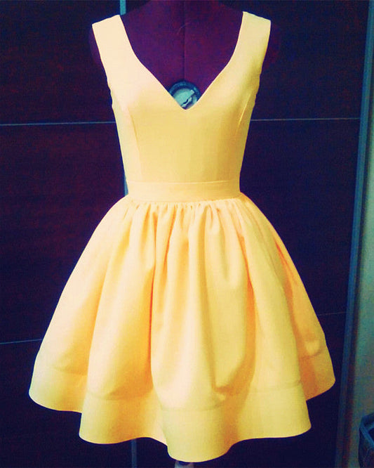 Simple Satin V Neck Homecoming Dresses